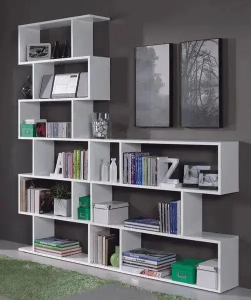 Libreria componibile Athena bianca in MDF, ideale per arredare spazi moderni con ripiani versatili per libri e oggetti decorativi.