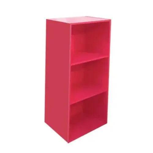 Libreria componibile in MDF rosa con tre ripiani, perfetta per ambienti vivaci e creativi.