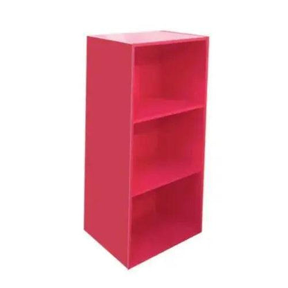 Libreria componibile in MDF rosa con tre ripiani, perfetta per ambienti vivaci e creativi.