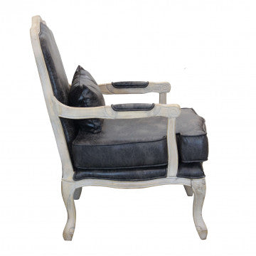 Poltrona in ecopelle vintage grigio scuro, legno, 64x72x92 cm