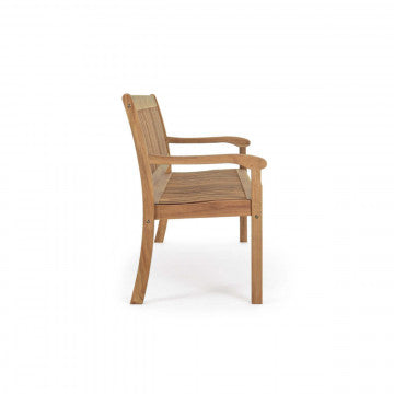 Sedia in legno di acacia massiccio con braccioli e schienale, design robusto e naturale, ideale per ambienti esterni o salotti rustici