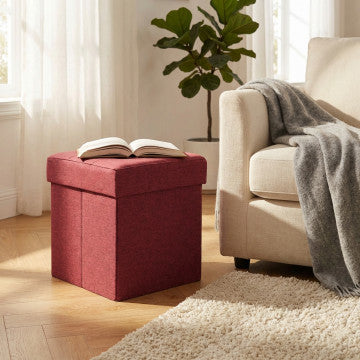 Pouf contenitore quadrato in tessuto bordeaux 38x38x40 cm
