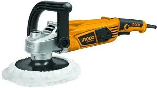 Lucidatrice con corpo in alluminio da 1400W marca Ingco, ideale per superfici lisce e brillanti, con impugnatura ergonomica e disco in microfibra.