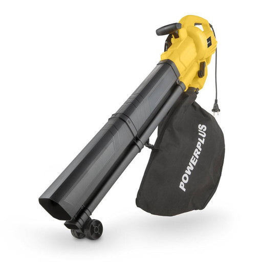Soffiatore aspiratore trituratore potente da 3300W in giallo con tubo nero, sacco di raccolta da 40 litri, ideale per foglie e detriti, SKU: M-POWEG4030
