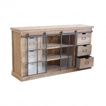 Mobile in legno con 2 ante e 6 cassetti, 147,5x39x81,5 cm