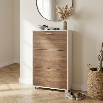Scarpiera 3 ante MDF bianco fiammato noce Stelvio 70x18x118 cm