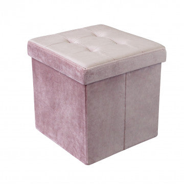 Pouf contenitore quadrato in velluto, 38x38x38 cm, colore rosa