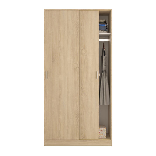 Armadio in rovere Canadian con ante scorrevoli, dimensioni 100x50x200 cm. Design moderno con barra appendiabiti e mensola interna.