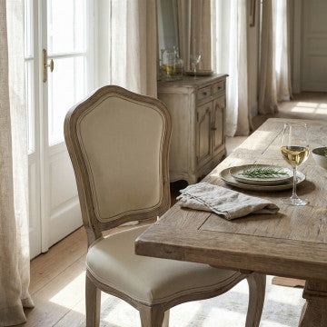 Sedia in legno e tessuto beige, dimensioni 52x50x100 cm