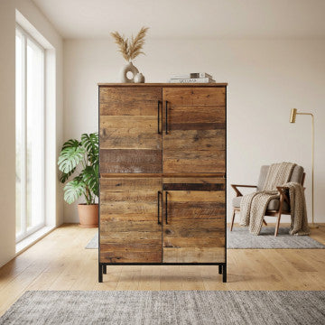 Mobile in legno naturale 4 ante con gambe metallo nero 100x40x160 cm