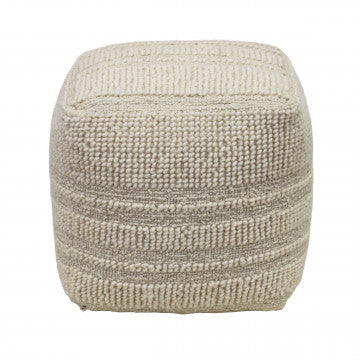 Pouf quadrato 40x40x40 cm in lana avorio con decoro