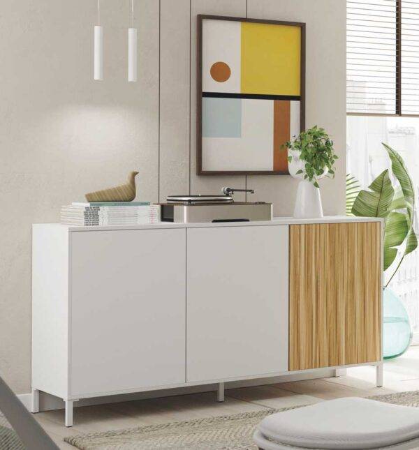 Mobile Credenza 3 Ante Ethna 154x40x74h Bianco Artik e Natural