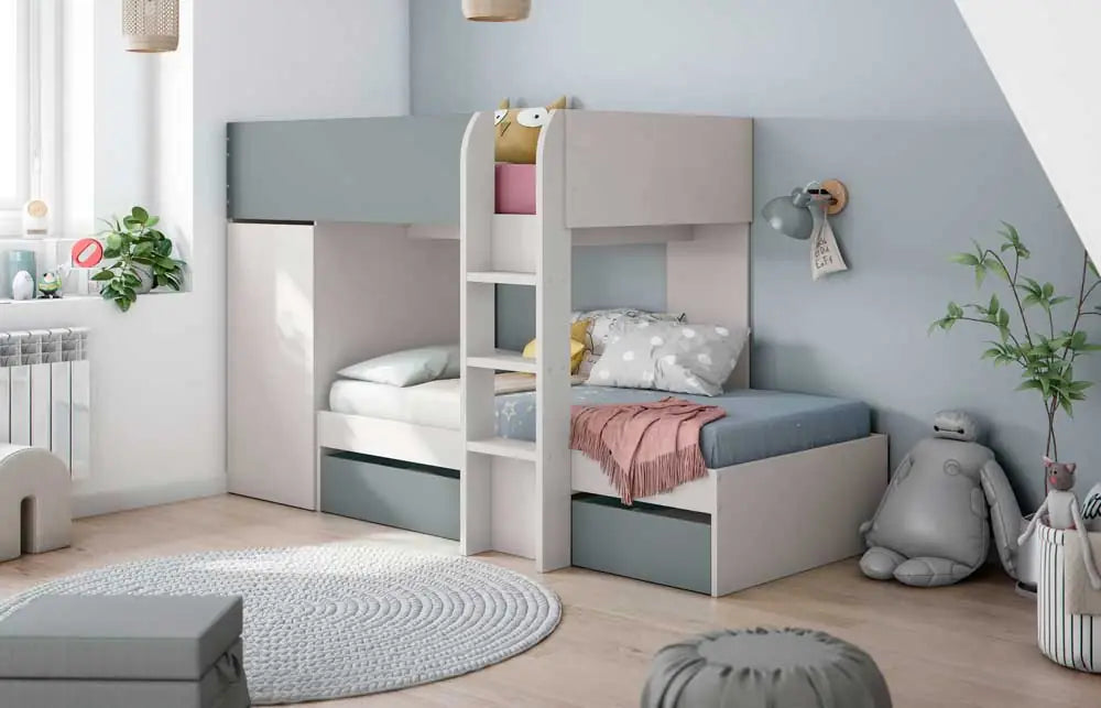 Letto a soppalco Chachemir Fores 2 letti+armadio - 255x111x152H cm