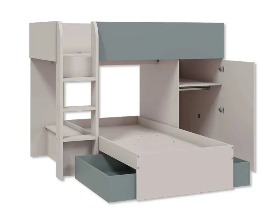 Letto a soppalco Chachemir Fores 2 letti+armadio - 255x111x152H cm