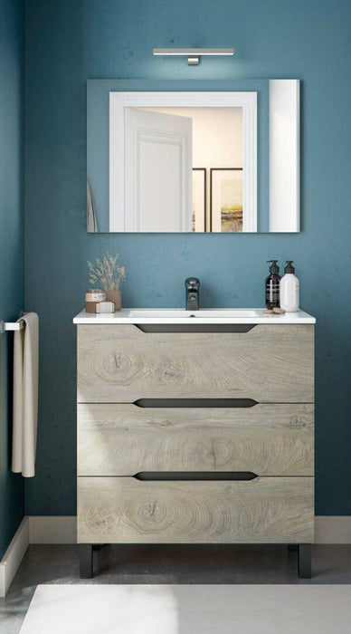 Mobile da bagno Lea 80x45x86h in Rovere Alaska e Grigio Antracite con 3 Cassetti e Lavello in Ceramica