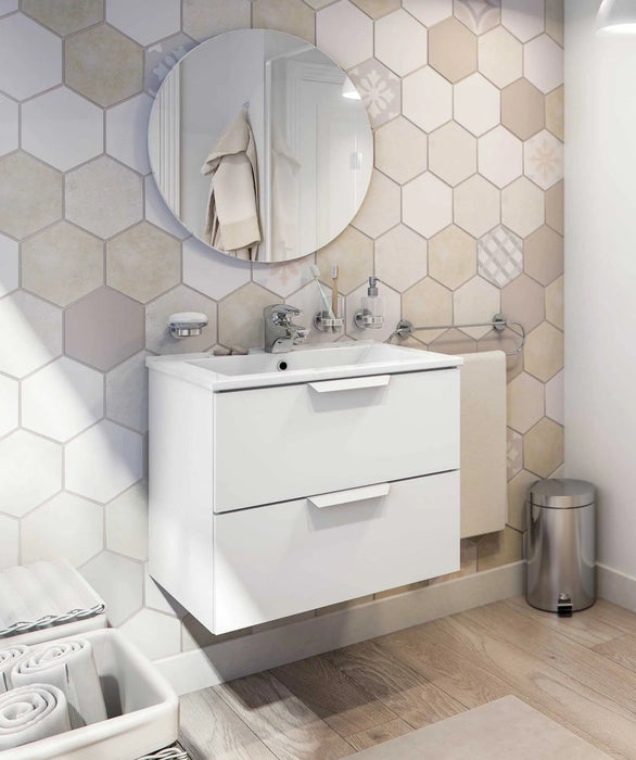 Mobile bagno bianco lucido 60x45x50h con 2 cassetti e lavello in ceramica