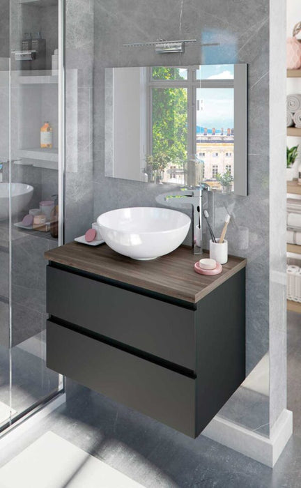 Mobile bagno sospeso NOA 79x46x53h grigio antracite con Lavello in ceramica