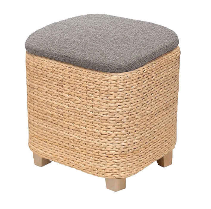 Sgabello contenitore in fibra naturale – Orange, natural e cuscino grigio