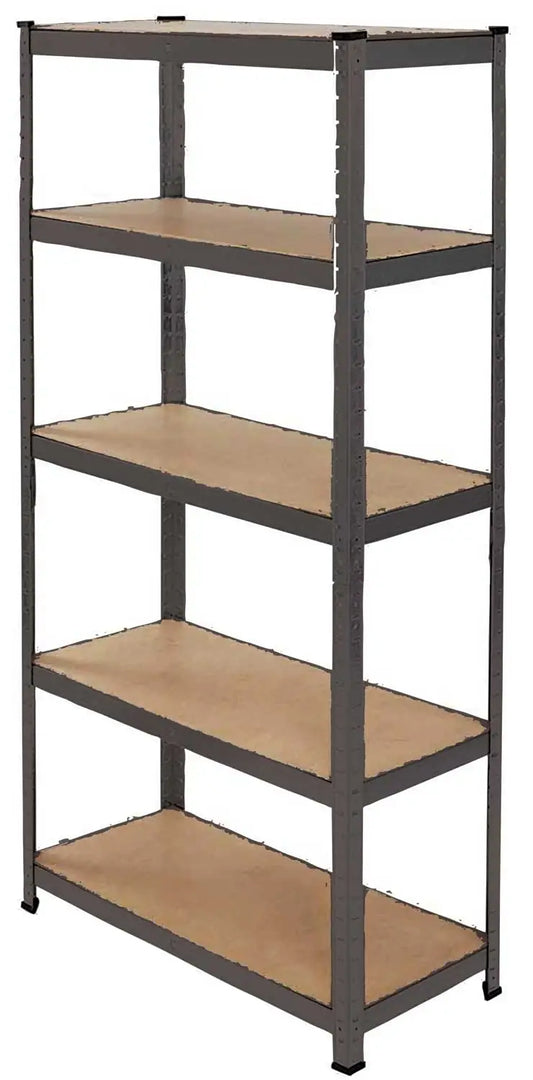 Scaffale in acciaio nero con 5 ripiani in MDF, dimensioni 90x40x180 cm, portata 175 kg, ideale per garage, magazzini o uffici.