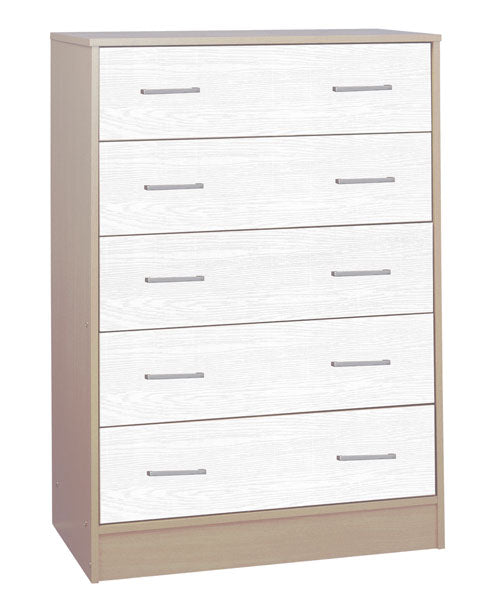 Cassettiera con 5 cassetti in rovere nordico e bianco alpes, stile moderno, ideale per arredo casa ed accessori. Modello CASSETTIERA 5 CASS. CANADIAN/WHITE Hobby Shop Solution.
