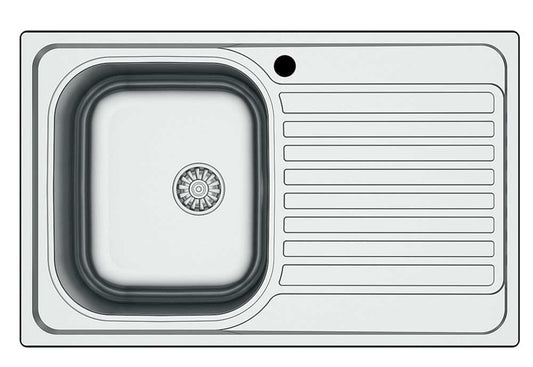 Lavello in acciaio inox satinato 79x50 cm con vasca singola e gocciolatoio integrato, design moderno e funzionale per cucine.