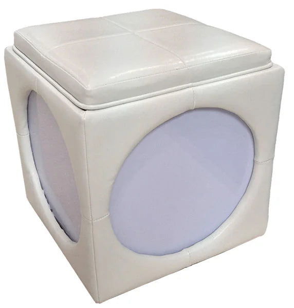 Pouf luminoso Happy – Ecopelle silver, contenitore, luce integrata