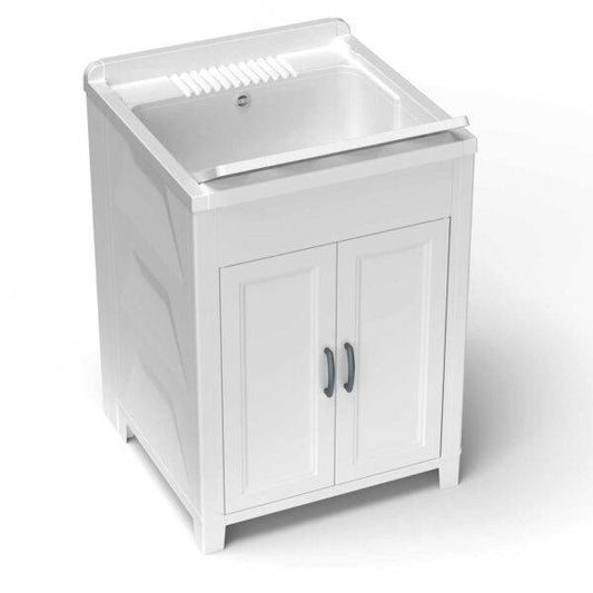 Lavatoio in resina 61x61 Mongardi con ante e sistema di montaggio rapido, design compatto e pratico per ambienti domestici.