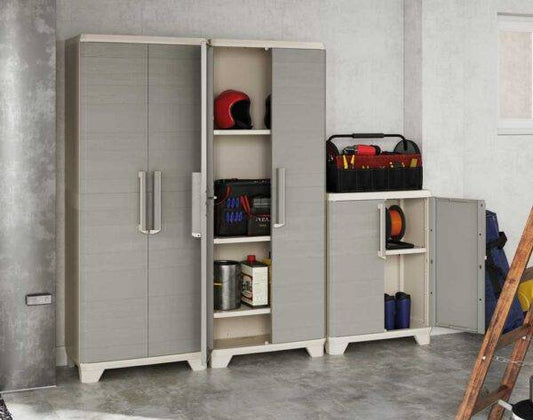 Armadio portascope in resina Linear Wood 68x39x173h, effetto legno, piedini regolabili