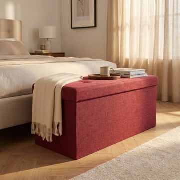 Pouf contenitore rettangolare in tessuto bordeaux 76x38x38 cm