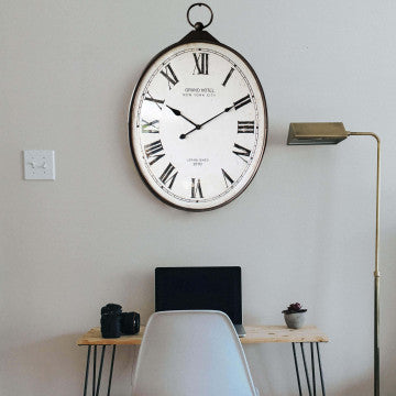 Orologio da parete in ferro e vetro, struttura posteriore in MDF