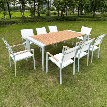 Tavolo alluminio verniciato piano effetto legno 200/250x100x75 cm