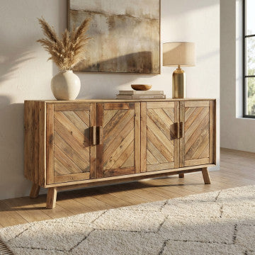 Credenza quattro ante legno pino riciclato 180x48x85 cm marrone