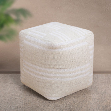 Pouf in lana avorio, forma cubica 40x40x40 cm, peso 1,85 kg