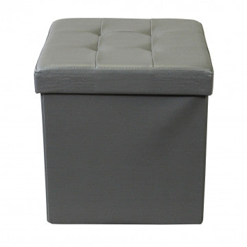 Pouf contenitore quadrato in ecopelle grigio 38x38x38 cm