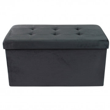 Pouf contenitore rettangolare in velluto nero 76x38x38 cm