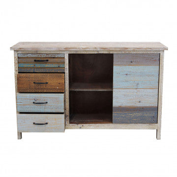 Mobile in legno con 4 cassetti e 2 ante, dimensioni 140x40x82 cm