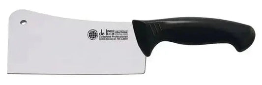 Mannaia cm.18 spess.5mm professionale con lama in acciaio inox e manico ergonomico nero, ideale per uso intensivo in cucina professionale.