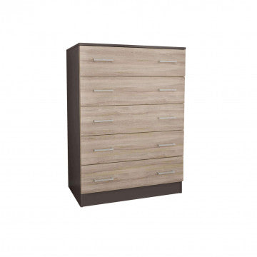 Mobile 5 cassetti in truciolare bilaminato grigio e olmo 80x45x111 cm