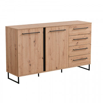 Mobile basso rovere artigiano con ante nere, 159 x 42 x 92,5 cm