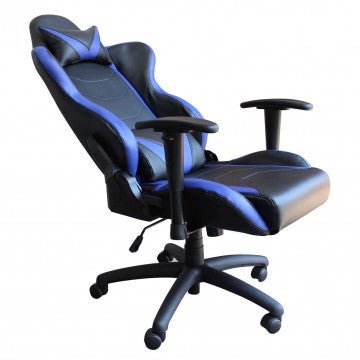 Poltrona da gaming in poliuretano blu e nero, regolabile 121-129 cm