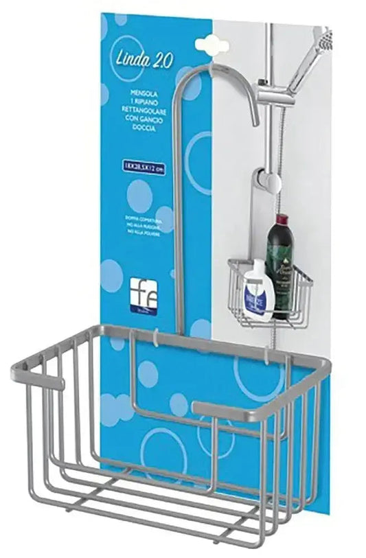 Mensola 1 ripiano rettangolare con gancio doccia Hobby Shop Solution in metallo, ideale per box doccia, accessorio bagno pratico e resistente.