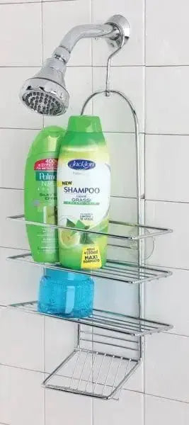 Mensola 3 ripiani con gancio doccia - Hobby Shop Solution in acciaio antiruggine, ideale per organizzare shampoo e accessori bagno sotto la doccia.