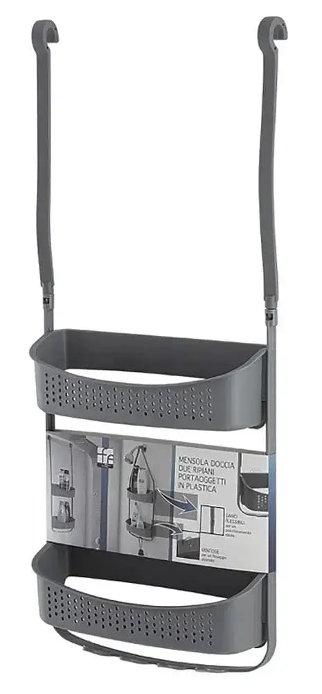 Mensola doccia 2 ripiani grigia in plastica con ganci, ideale per box doccia. Design moderno e funzionale su Hobby Shop Solution.
