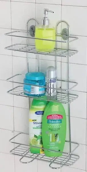 Mensola rettangolare 3 ripiani 26x11x53h in acciaio cromato fissata a parete, ideale per organizzare prodotti da bagno. Accessorio pratico per arredo bagno.