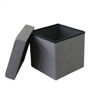 Pouf contenitore quadrato in tessuto grigio scuro 38x38x40 cm