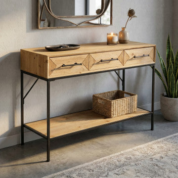 Mobile in ferro e legno con 2 ripiani e 3 cassetti, 110,50x40x76 cm