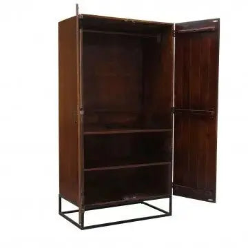 Mobile Daren: Wengé, Ante in Legno di Mango, Struttura in Ferro, cm 96x56x186 Armadi Hobby Shop Solution   