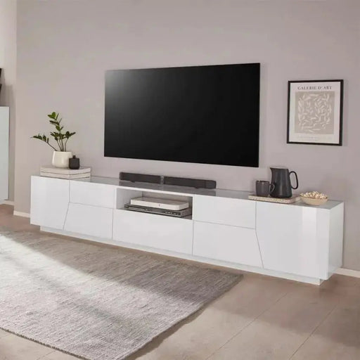 Mobile Porta TV: ALIEN Lowboard 220 Bianco Laccato - Dimensioni 220,1x43x46 cm Porta tv Italy Web forniture   