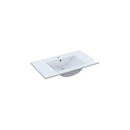 Lavello in ceramica bianca compatibile con il mobile bagno sospeso in rovere nordico da 80 cm, ideale per un design moderno e pratico.