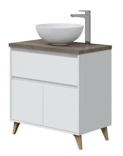 Mobile bagno cm80 lavabo tondo bianco-olmo Set di mobili per bagno FORES   